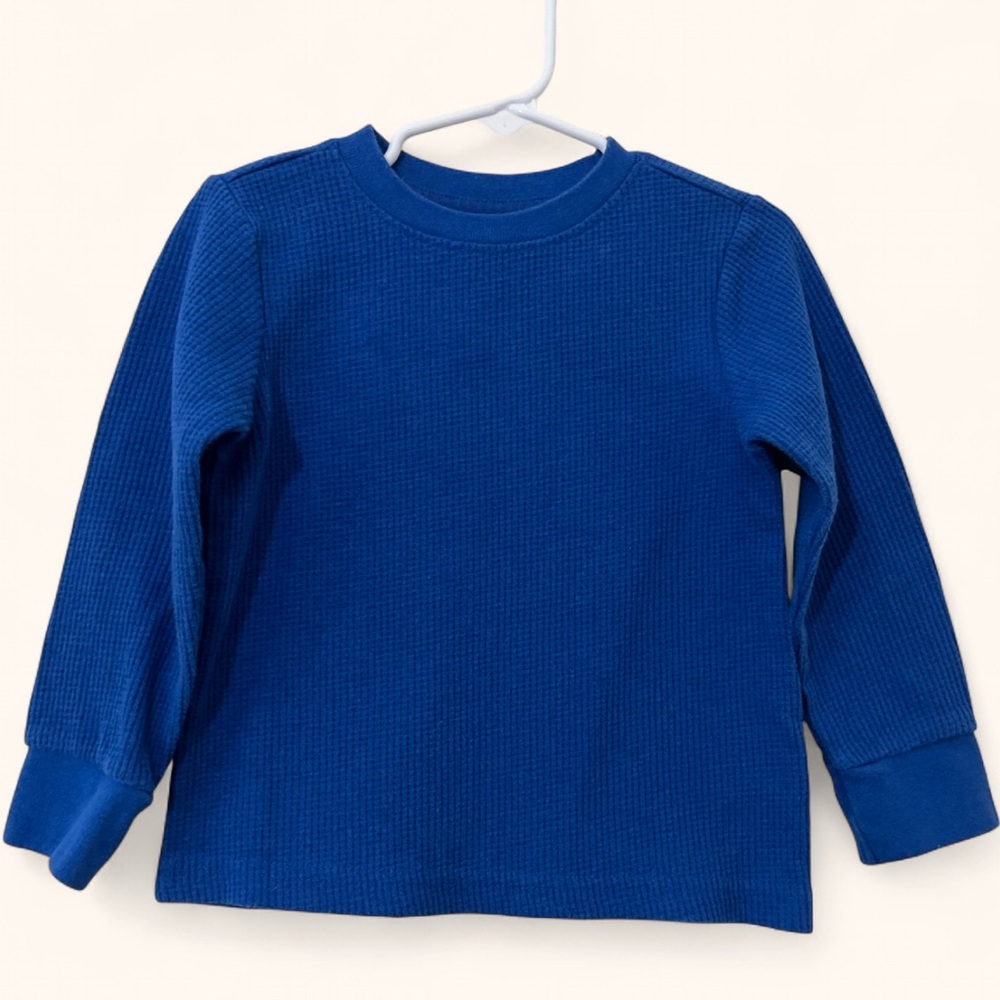 2T Boy Copper Denim Long Sleeve Royal Blue Waffle Knit Thermal Toddler Shirt